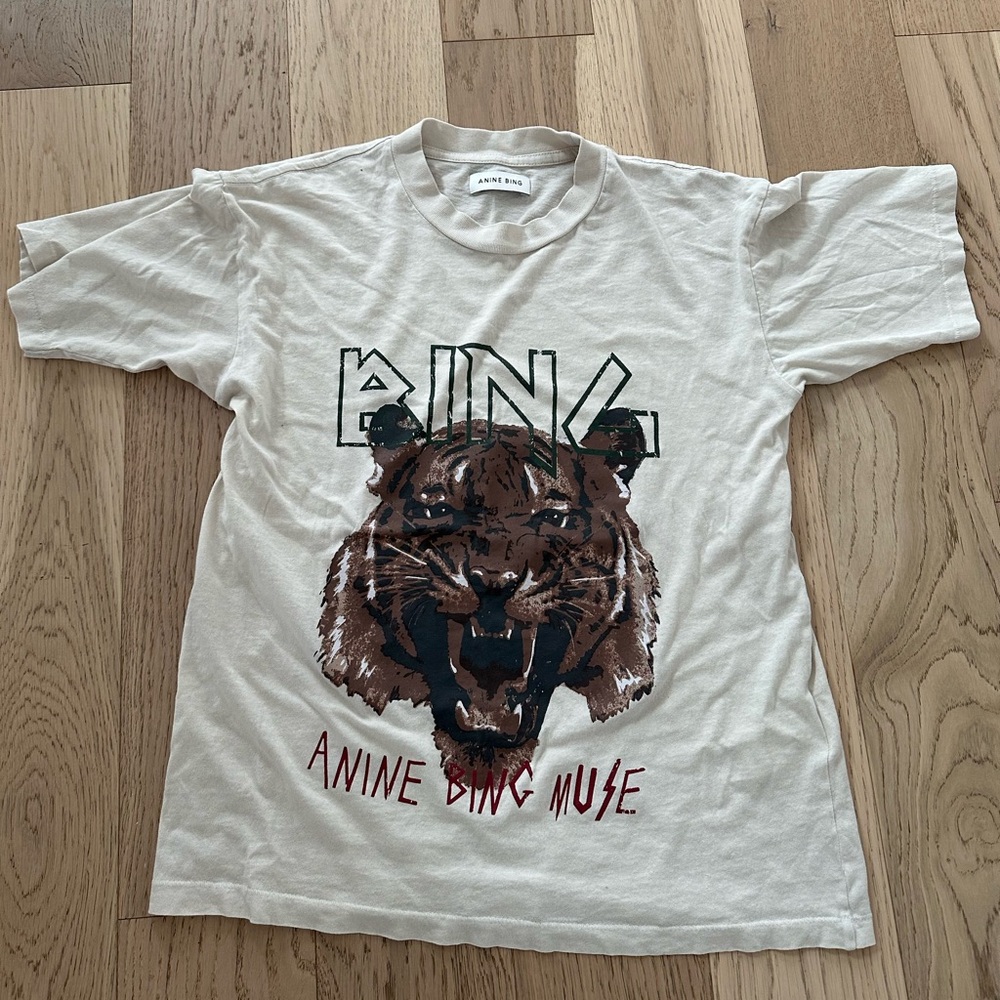 ANINE BING Tiger Graphic Tee in Stone